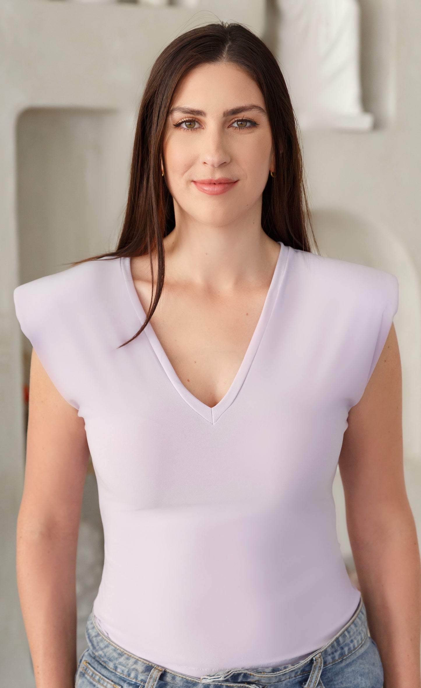 Lilac Mesh Shoulder Pad Top